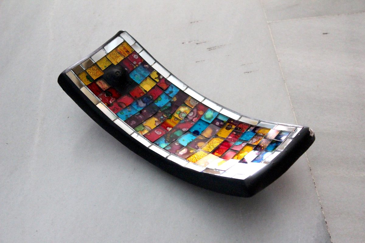 Bandeja curva mosaico cristal colores artesanía turca decoración hogar Granada