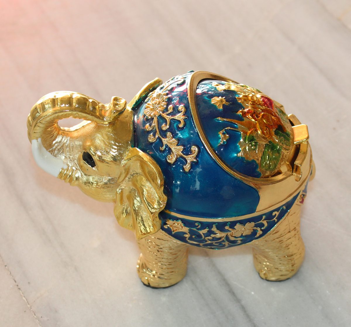 Caja elefante esmaltado azul dorado joyería artesanía India Granada