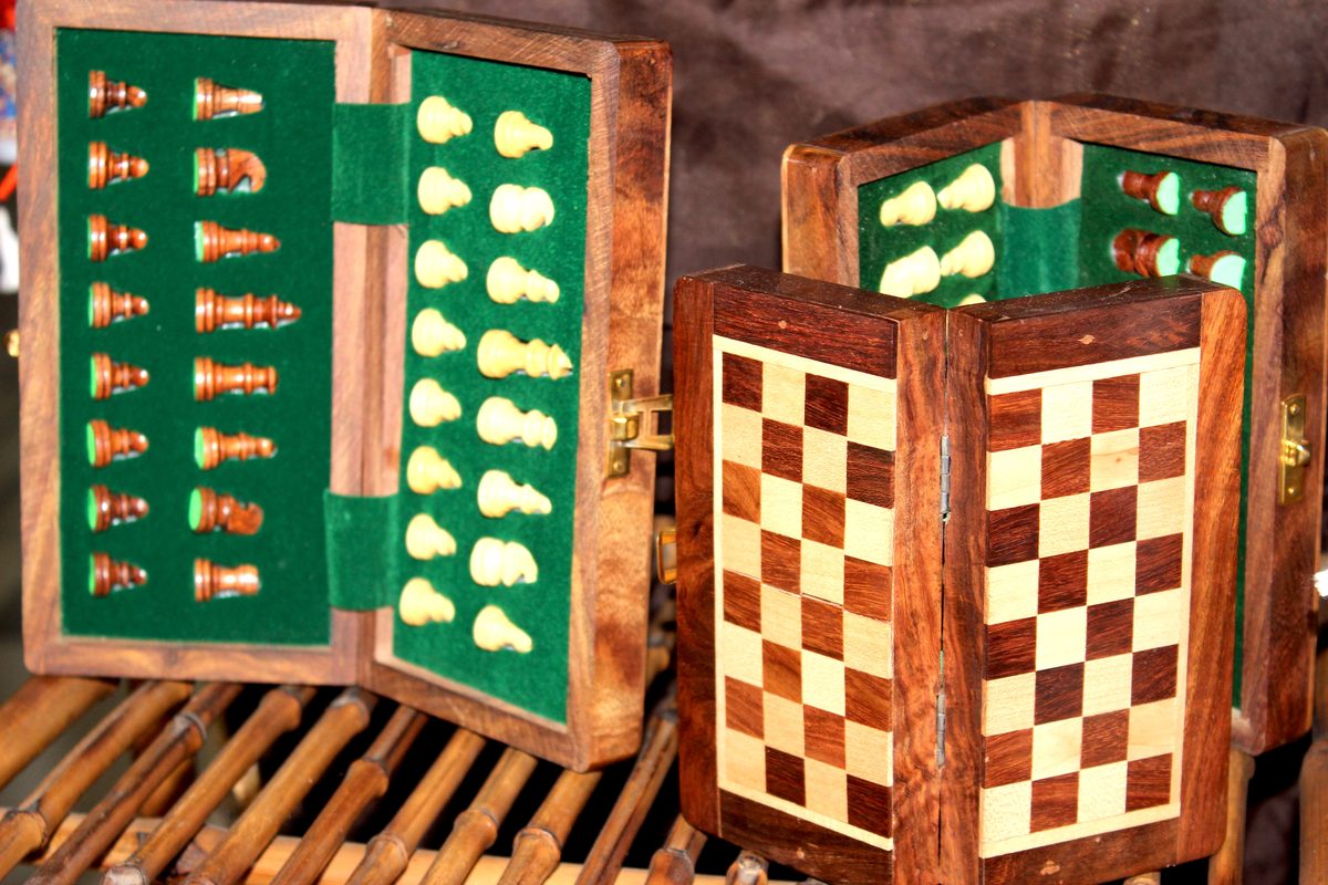 Colección ajedrez madera plegable artesanía India juego decoración Granada