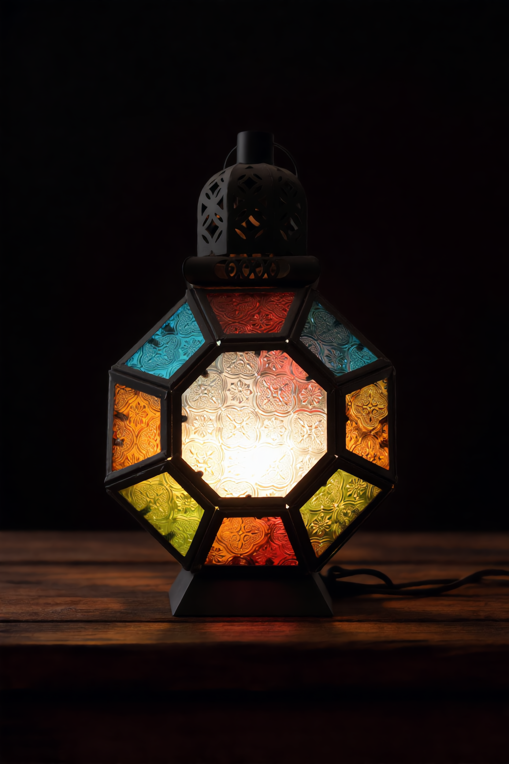 Farol cristal colores octogonal artesanía turca iluminación decoración Granada