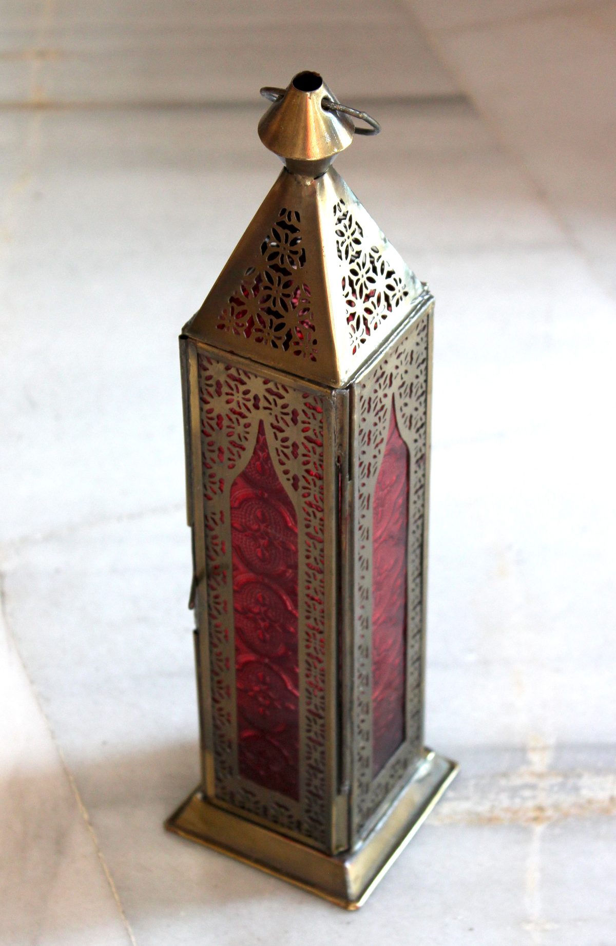 Lámpara marroquí cristal rojo pequeña artesanía Marruecos iluminación decoración Granada