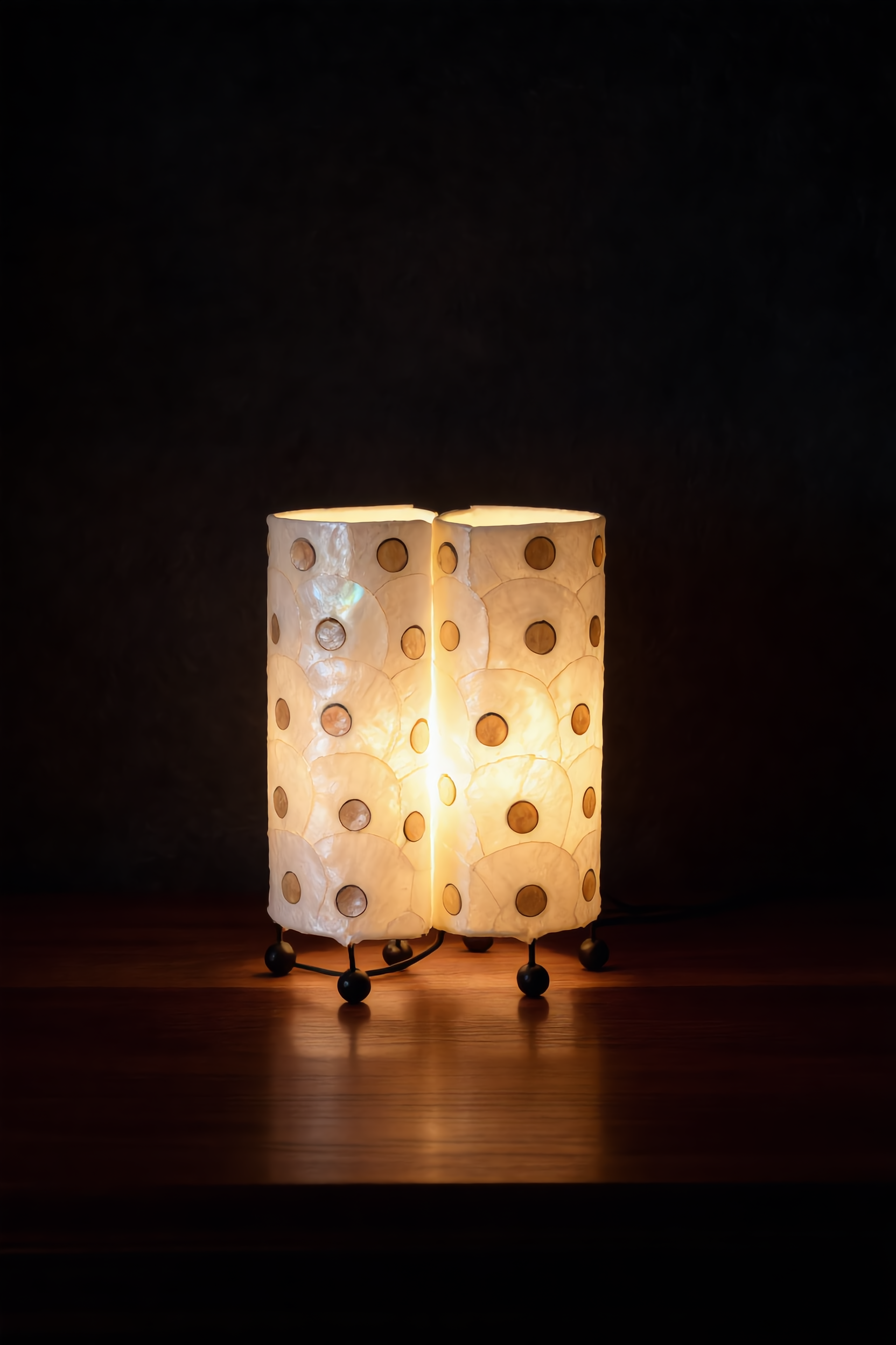 Lámparas concha capiz cilíndricas pareja artesanía Bali iluminación decoración Granada