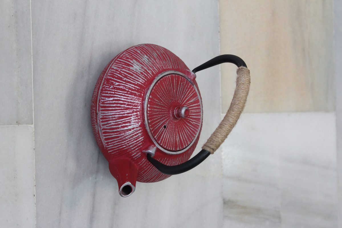 Tetera hierro fundido roja rayas artesanía estilo japonés hogar Granada