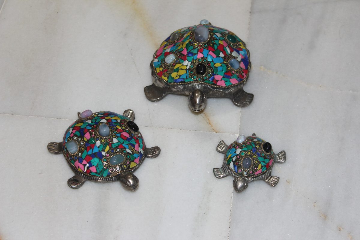 Trío tortugas mosaico piedras artesanía decoración hogar colección Granada